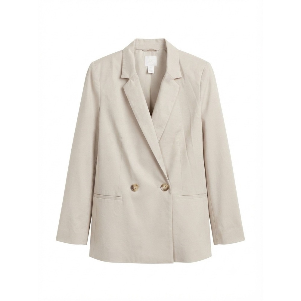 HM Womens Beige Double Breasted Blazer Viscose Blend Jacket Size 10